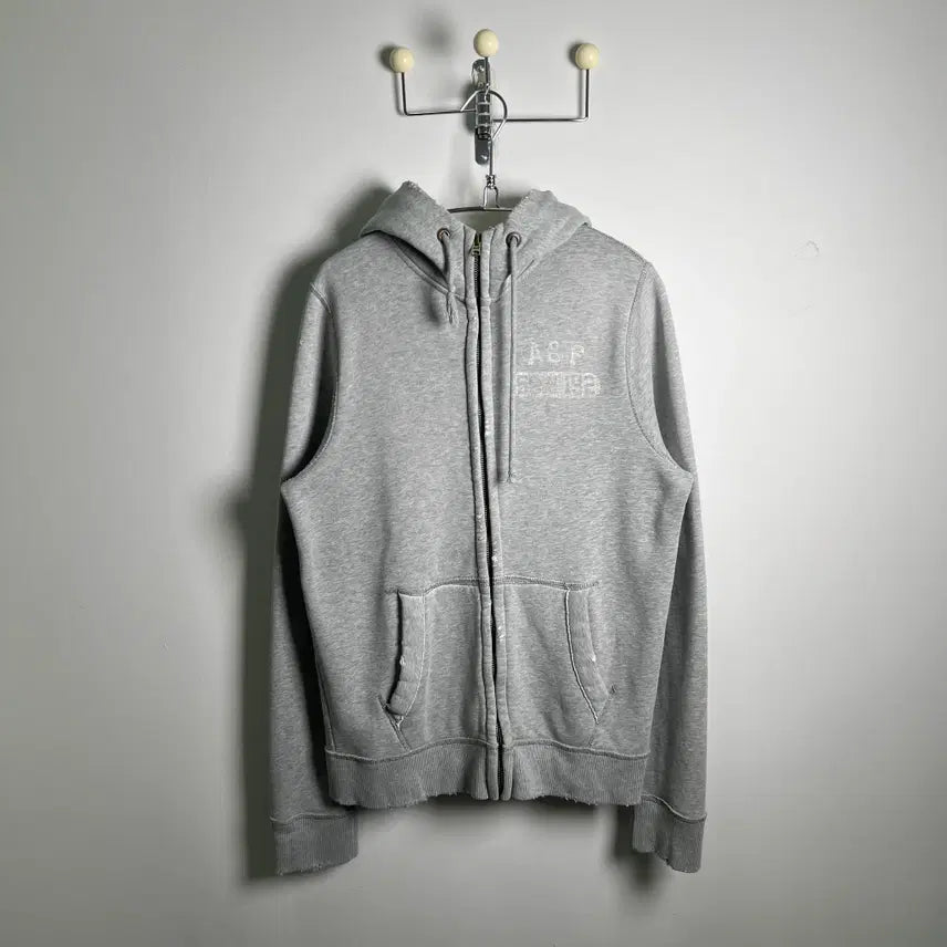 [BUNJANG] Abercrombie & Fitch Logo Grey Zip-Up Hoodie M / 아베크롬비 로고 그레이 후드집업 M