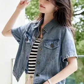[BUNJANG] Women's Short Sleeve Denim Shirt Jacket / 여름 감성핏 꾸안꾸 여성 반팔 데님 셔츠 재킷