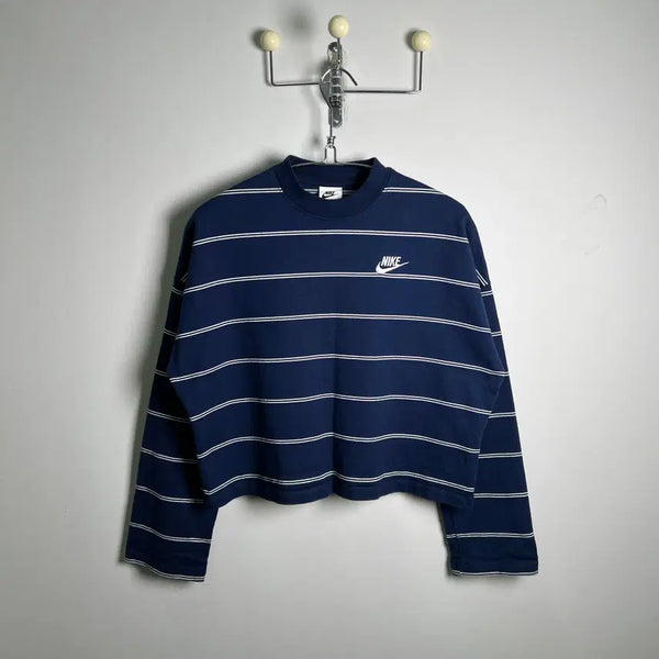 [BUNJANG] Nike Navy Stripe Cropped Long Sleeve T-Shirt S / NIKE 나이키 네이비 스트라이프 크롭 긴팔 티셔츠 S