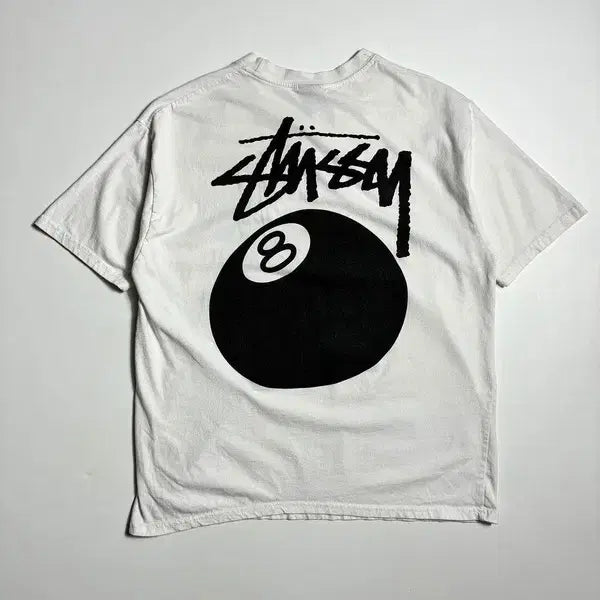 [BUNJANG] Stussy 8 Ball Graphic White Cotton T-Shirt / 스투시 STUSSY 8볼 그래픽 화이트 코튼 반팔 티셔츠  R2475