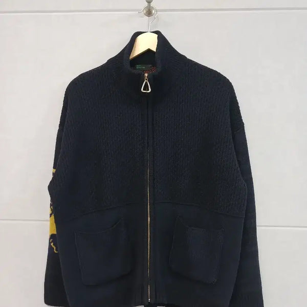 [BUNJANG] Benetton Navy Graphic Zip-Up Knit One Size / #베네통 네이비 그래픽 집업 니트 원사이즈