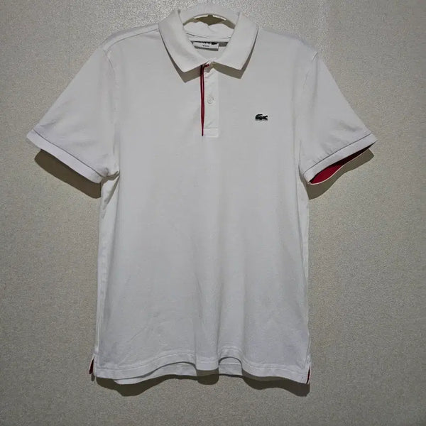 [BUNJANG] Lacoste White Short Sleeve Polo Shirt with Red Trim / 라코스테 카라티 화이트 레드배색