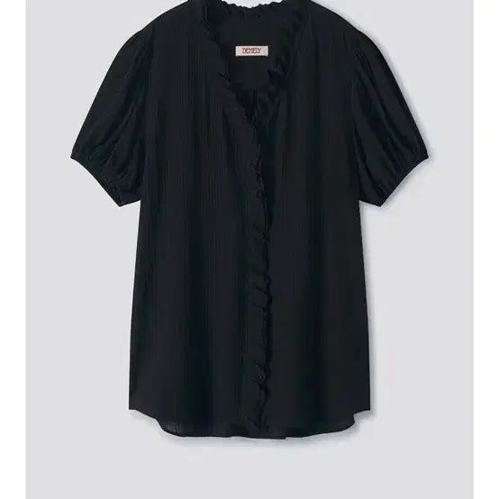 [BUNJANG] Demelir Half Wrinkle Curly Blouse Black / 드멜리 하프 링클 컬리 블라우스