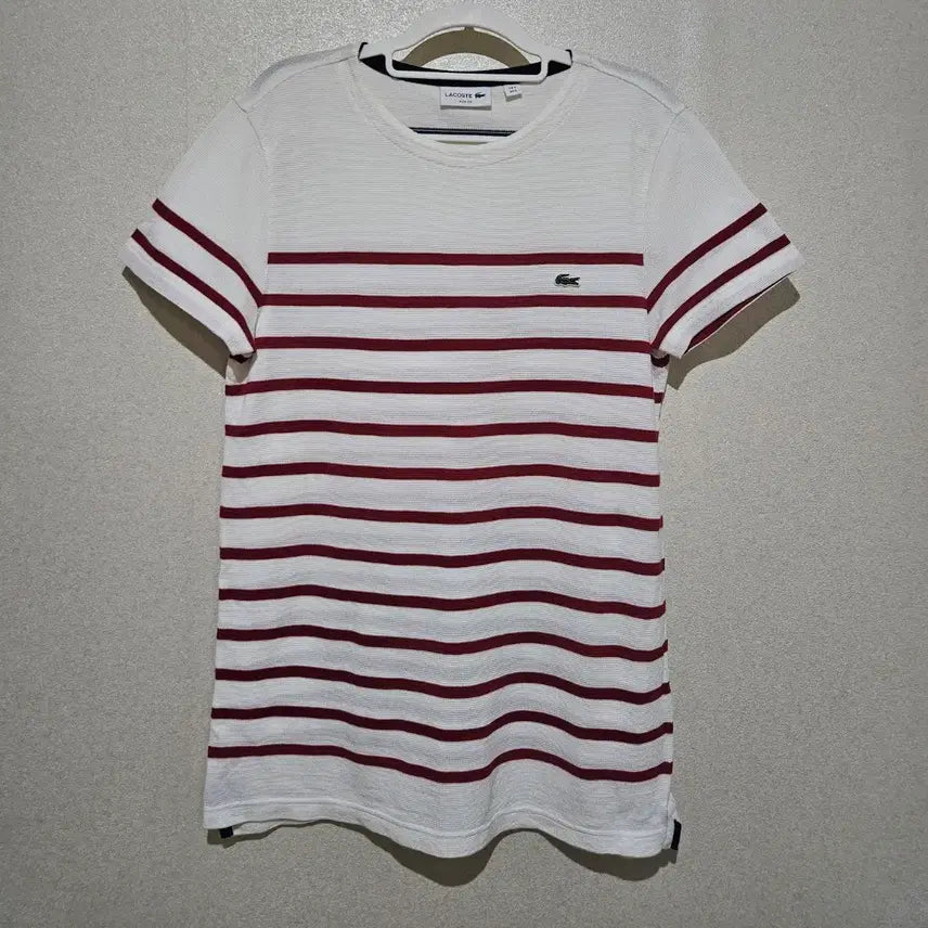[BUNJANG] Lacoste Striped Short Sleeve T-Shirt White / 라코스테 단가라 반팔 티셔츠 흰색