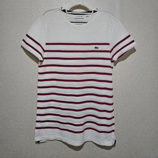 [BUNJANG] Lacoste Striped Short Sleeve T-Shirt White / 라코스테 단가라 반팔 티셔츠 흰색