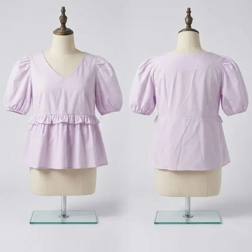 [BUNJANG] Puff Sleeve Frill Blouse Lavender / 퍼프 소매 프릴 블라우스 라벤더
