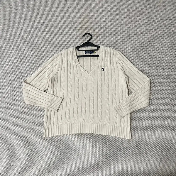 [BUNJANG] Loro Piana Women's V-Neck Cable Knit Sweater L / L 폴로 여성 브이넥 꽈배기 니트 N.6685