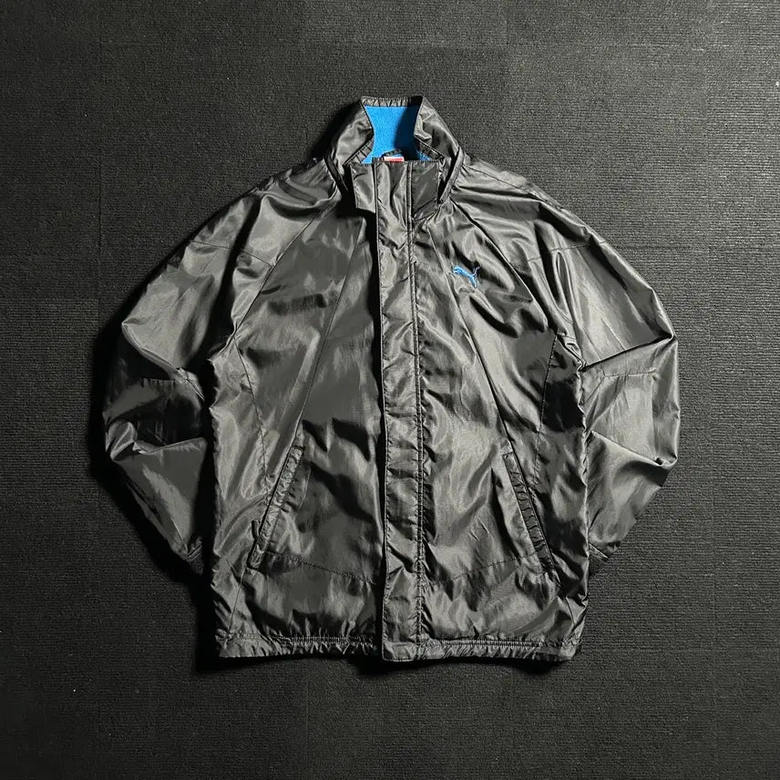 [BUNJANG] Puma Old School Black Blue Windbreaker Jacket L / 푸마 올드스쿨 블랙 블루 바람막이 자켓