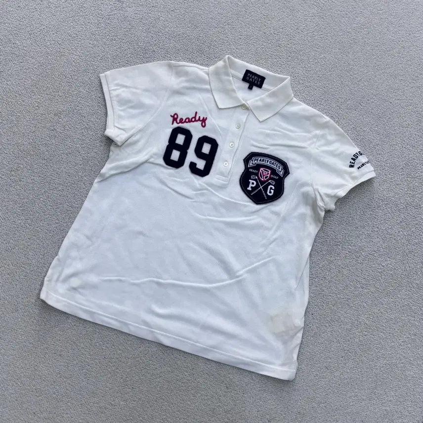 [BUNJANG] Pargates Women's 89 Embroidery Short Sleeve Collar T-shirt / 1 파리게이츠 여성 89자수 반팔 카라 티셔츠 0706E