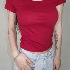[BUNJANG] Faded Jade Chewy Basic U-Neck T-Shirt Red / 페일제이드 chewy basic u-neck t 츄이 베이직 유넥티 레드