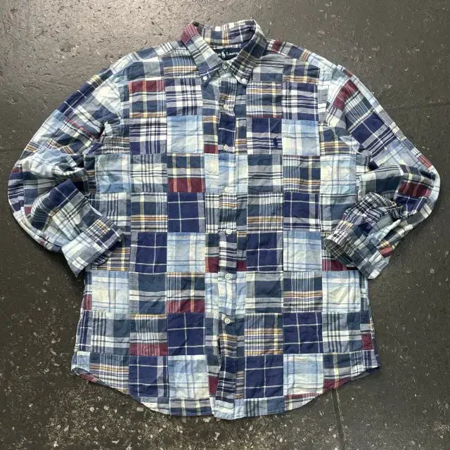 [BUNJANG] Polo Madras Patchwork Shirt / 100 폴로 마드라스 패치워크 셔츠