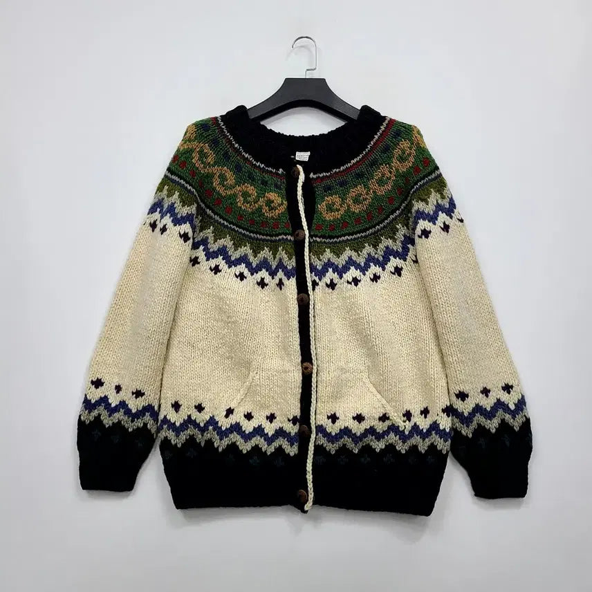 [BUNJANG] Handmade Nordic Wool Sweater Cardigan / 핸드메이드 빈티지 노르딕 울스웨터 가디건/젠더리스/프리/앨리스/1817