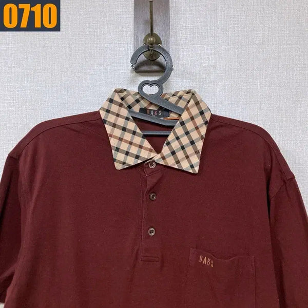[BUNJANG] DAKS Burgundy Collar T-Shirt / 100 DAKS 닥스 버건디 카라 티셔츠