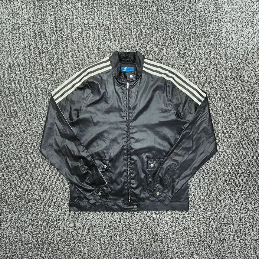 [BUNJANG] Vintage Adidas Originals Tri-Stripe Leather-Like High Neck Jacket Black / 빈티지9. 아디다스 오리지널스 삼선 레더 라이크 하이넥 자켓 블랙