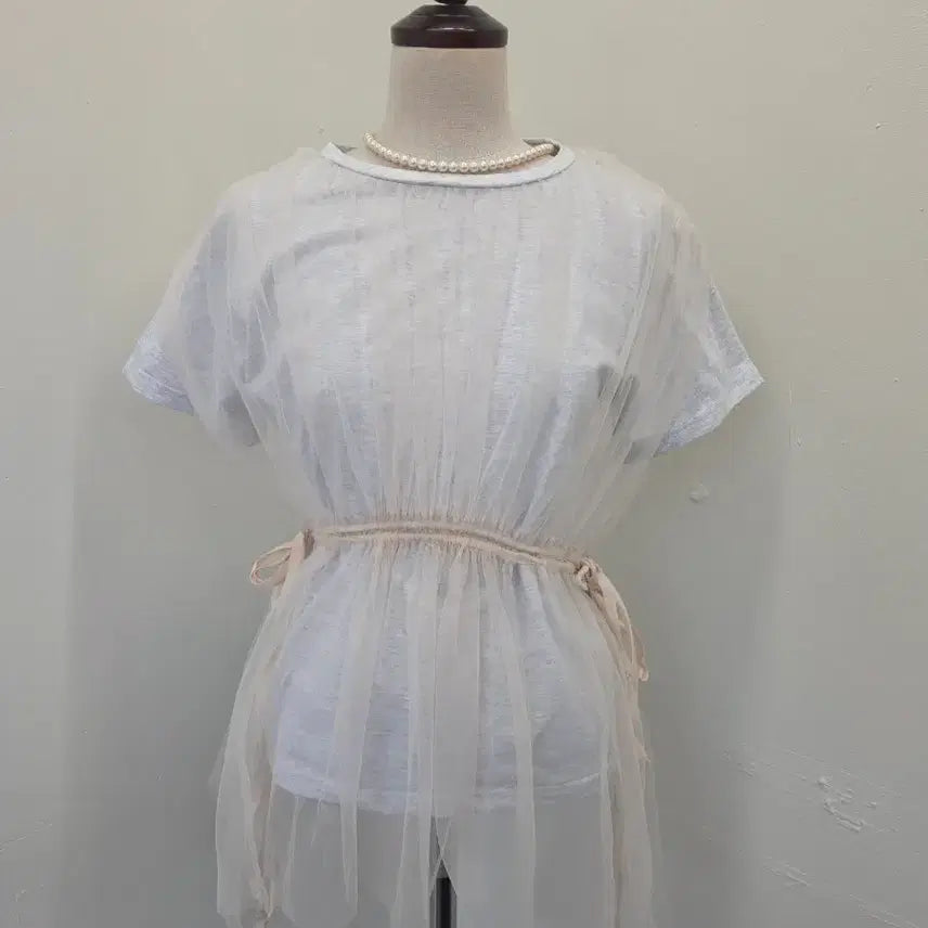 [BUNJANG] Lace See-Through Layered T-Shirt / 레이스 시스루 레이어드 티셔츠