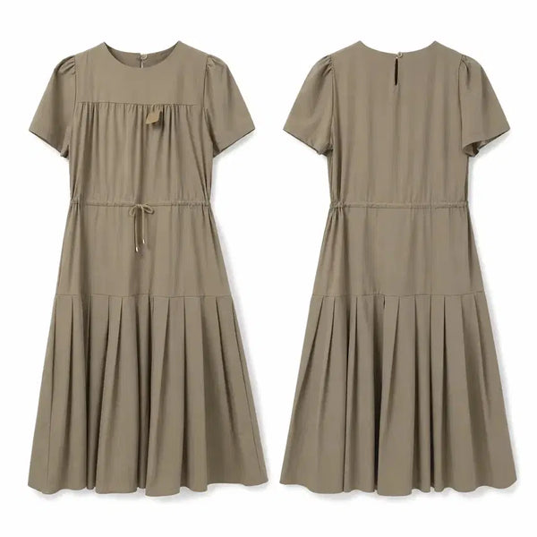 [BUNJANG] Beige Pleated Long Dress (M-L) / 여M-L 시원한 소재 베이지 플리츠 롱 원피스