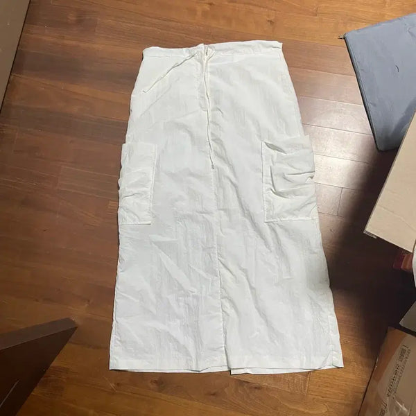 [BUNJANG] White Long Cargo Skirt with Drawstring Waist / 화이트  롱 스커트