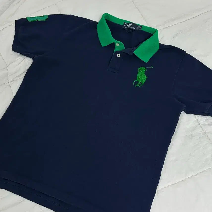 [BUNJANG] Polo Ralph Lauren Big Pony Pique Short Sleeve T-Shirt Medium Navy / 폴로 빅포니 네이키 그린카라 피케 반팔 미디움