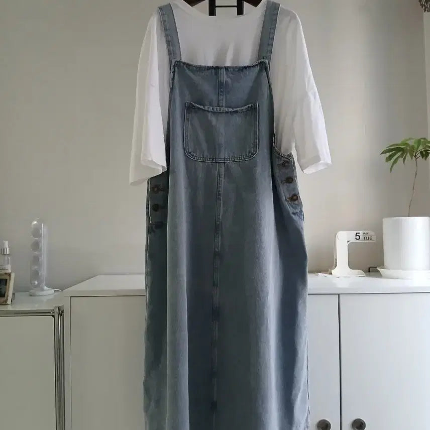 [BUNJANG] Hotping Denim Dungaree Long Dress / 핫핑 데님 멜빵 롱 원피스