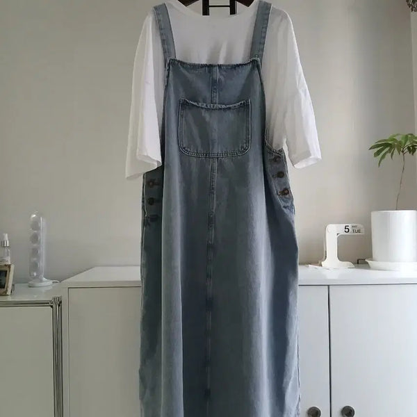 [BUNJANG] Hotping Denim Dungaree Long Dress / 핫핑 데님 멜빵 롱 원피스