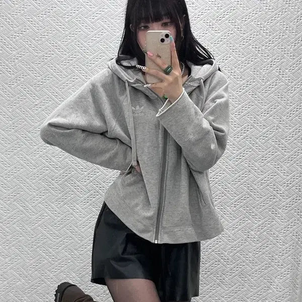 [BUNJANG] Adidas Vintage Retro 00s Semi-Crop Hoodie / 아디다스 빈티지 레트로 00's 세미크롭 후드집업 95 C12979