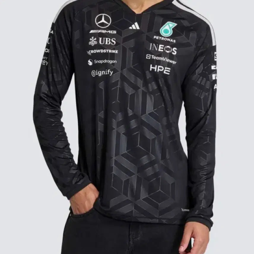 [BUNJANG] Adidas AMG F1 Team Long Sleeve Jersey Black KF0148 / [새상품] 아디다스 AMG F1팀 저지 롱슬리브 블랙 KF0148