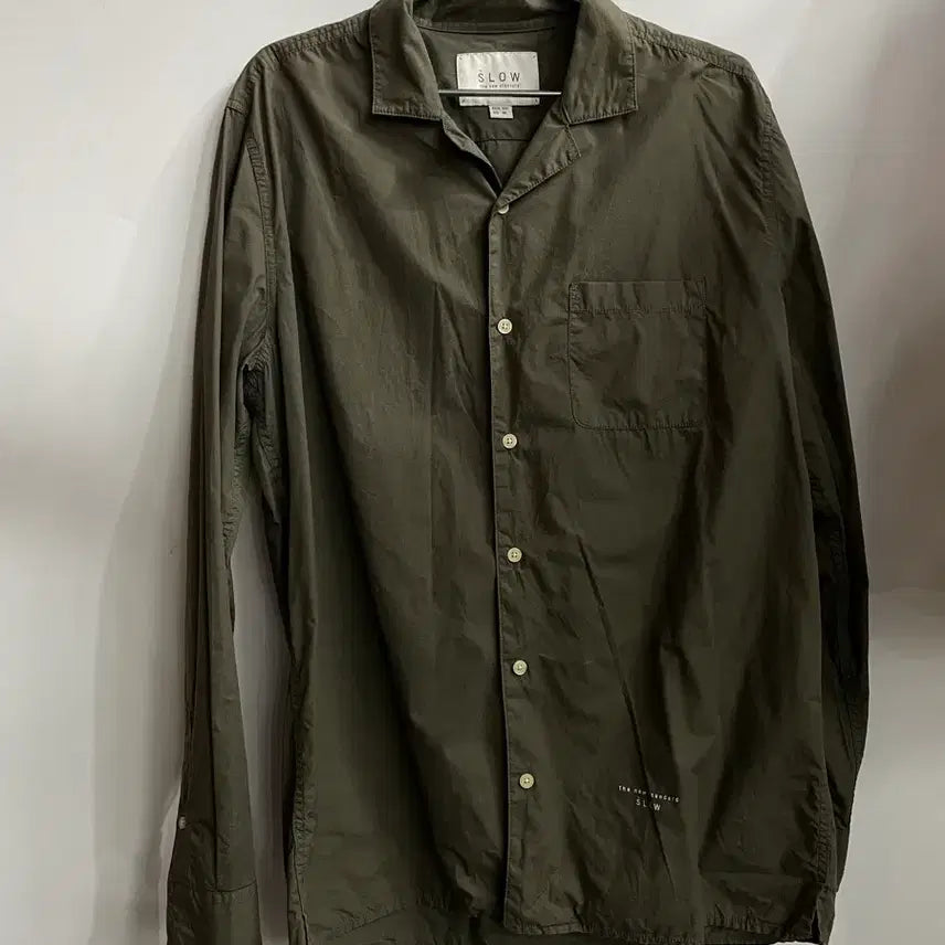 [BUNJANG] SLOW Khaki Open Collar Long Sleeve Shirt (M) / [SLOW] 카키 오픈카라 긴팔 셔츠 (100/M) 1.9