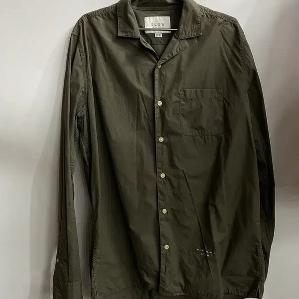[BUNJANG] SLOW Khaki Open Collar Long Sleeve Shirt (M) / [SLOW] 카키 오픈카라 긴팔 셔츠 (100/M) 1.9