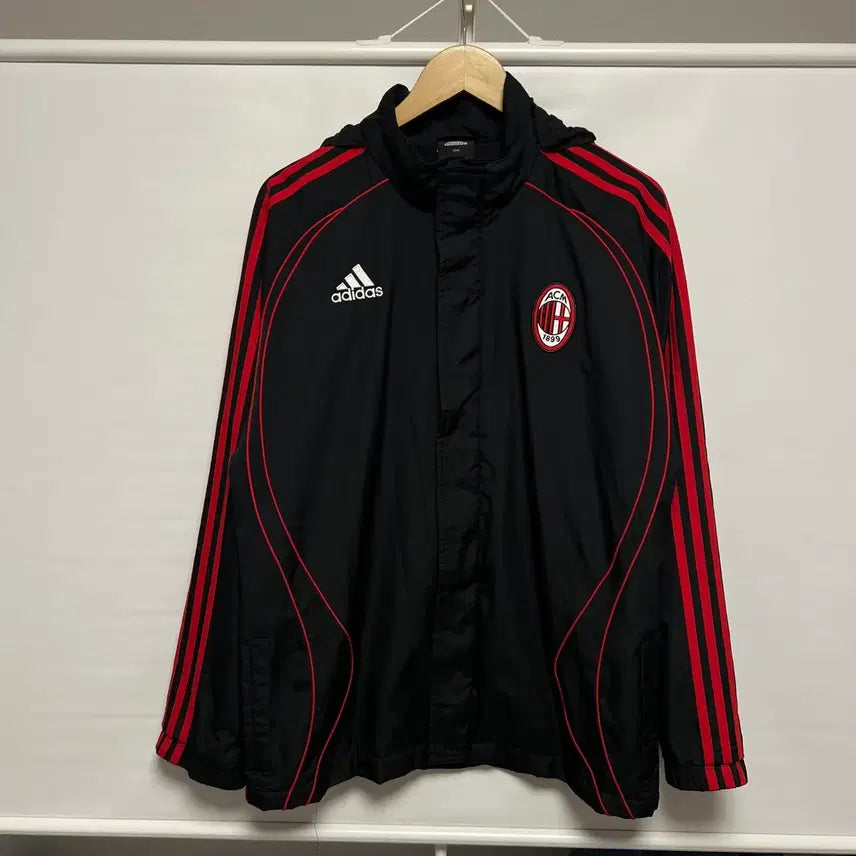 [BUNJANG] Adidas AC Milan 06-07 Training Windbreaker Black/Red / [정품/105] 아디다스 AC밀란 06-07 트레이닝 블랙레드 바람막이