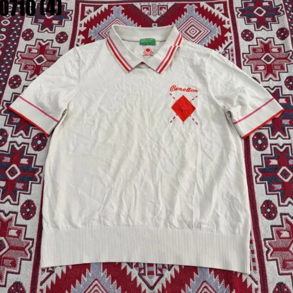 [BUNJANG] Benetton Argyle Pattern Knit Sweater Ivory / 베네통 카라 니트 아이보리