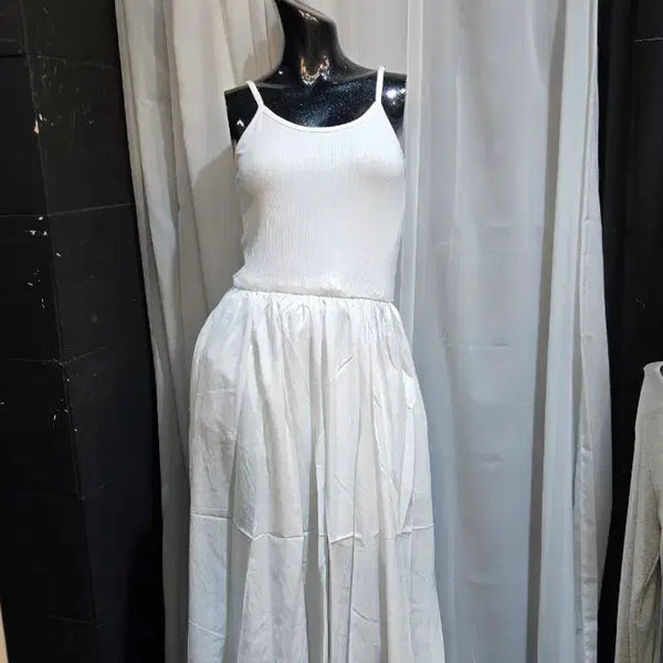 [BUNJANG] Adjustable Strap White Long Dress with Waistband / 어깨끈조절 나시 허리밴딩 화이트 원피스