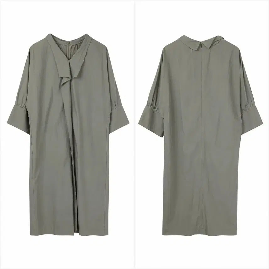 [BUNJANG] Kakhie Khaki "Basseureok" Collar Long Dress / 여S-M 카키 바스락 카라 롱 원피스