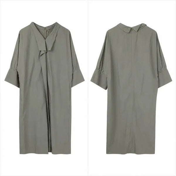 [BUNJANG] Kakhie Khaki "Basseureok" Collar Long Dress / 여S-M 카키 바스락 카라 롱 원피스