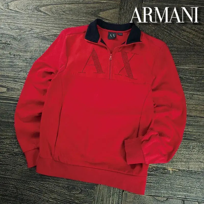 [BUNJANG] Giorgio Armani Big Logo Half-Zip Sweatshirt Red / 아르마니 빅로고 하프집업 반집업 맨투맨 레드 P01885