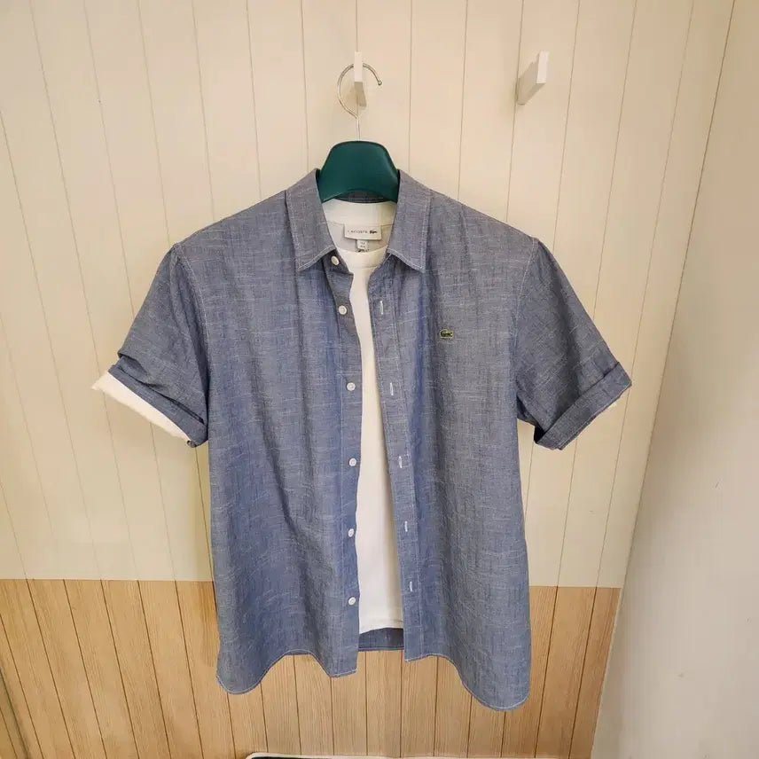[BUNJANG] Lacoste Men's Chambray Short Sleeve Shirt / (새상품) 라코스테 남성 샴브레이 반팔 셔츠 (남방)