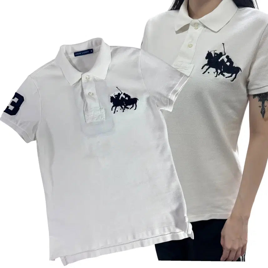 [BUNJANG] Polo Ralph Lauren Women's Double Big Pony White Short Sleeve Polo Shirt / 우먼 폴로 랄프로렌 더블 빅포니 화이트 반팔카라티 (No.45)