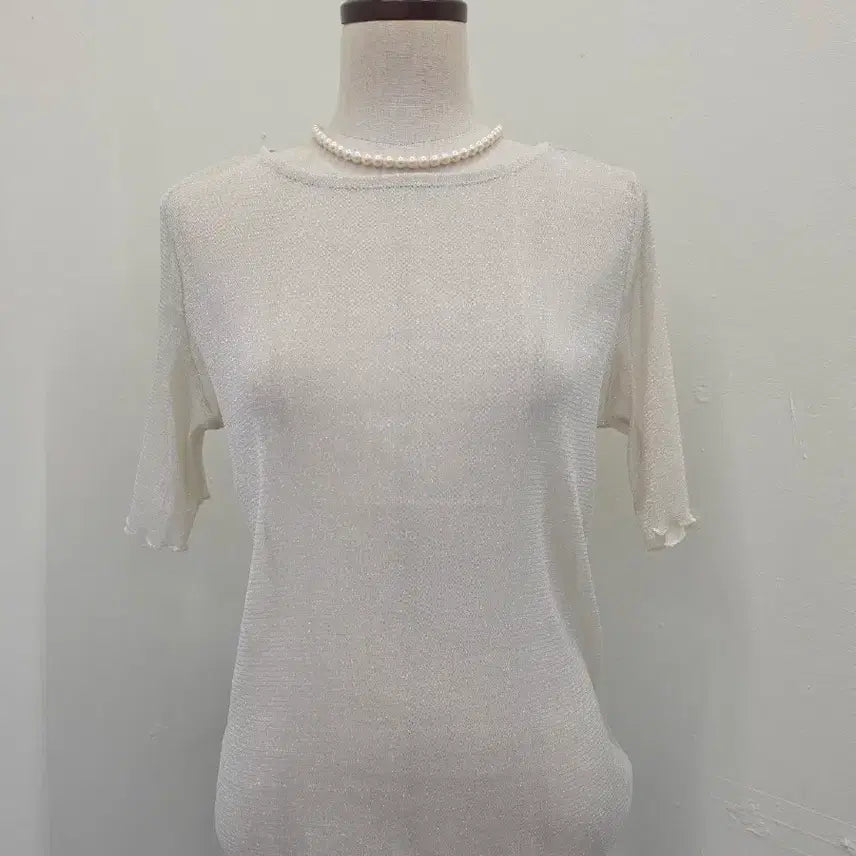 [BUNJANG] Sheer Pearl Short Sleeve T-Shirt / 미착용 새상품 펄 시스루 반팔 티셔츠