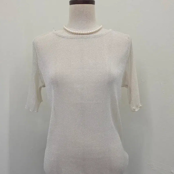 [BUNJANG] Sheer Pearl Short Sleeve T-Shirt / 미착용 새상품 펄 시스루 반팔 티셔츠