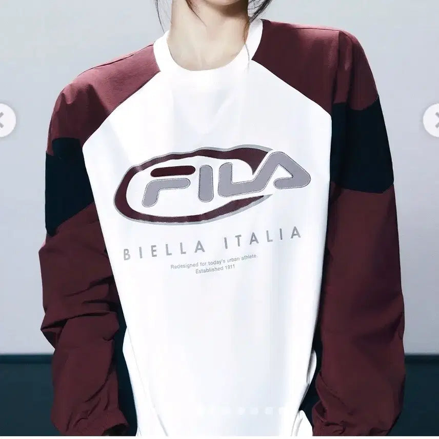 [BUNJANG] Fila Woven Sweatshirt Size S / 휠라 우븐 맨투맨티 90