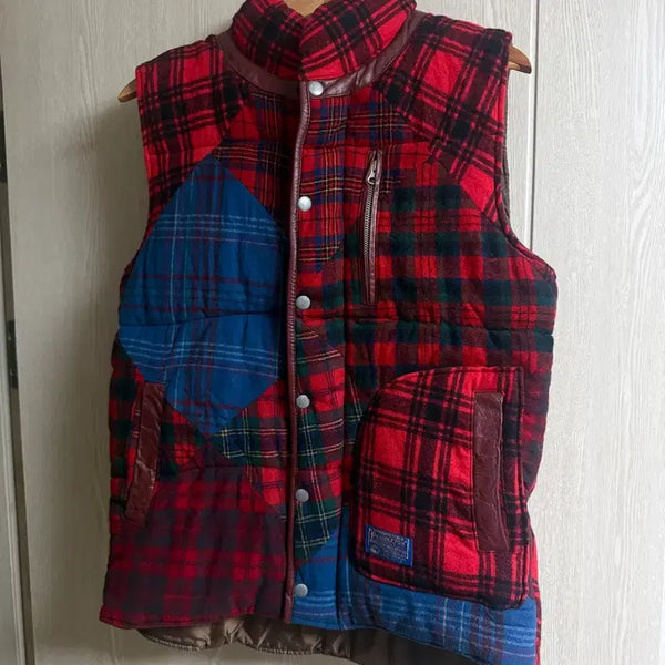 [BUNJANG] Pendleton Patchwork Wool Down Padded Vest (Multi Check) / 펜들턴 패치워크 울 다운 패딩 베스트 (멀티 체크)
