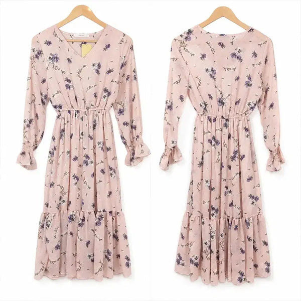 [BUNJANG] Women's Flower Pink Chiffon Dress / 새상품) 여S 플라워 핑크 쉬폰 원피스