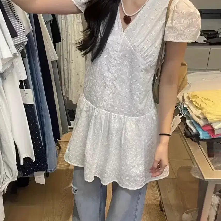 [BUNJANG] White Punched Layered Dress / 화이트 펀칭 레이어드 원피스
