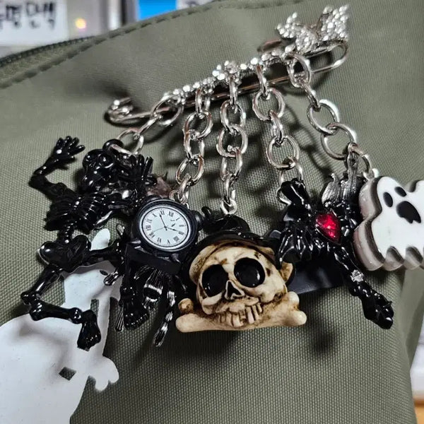 [BUNJANG] Halloween Skull Ghost Safety Pin Keychain / 해골 유령 옷핀 키링 Halloween accessories