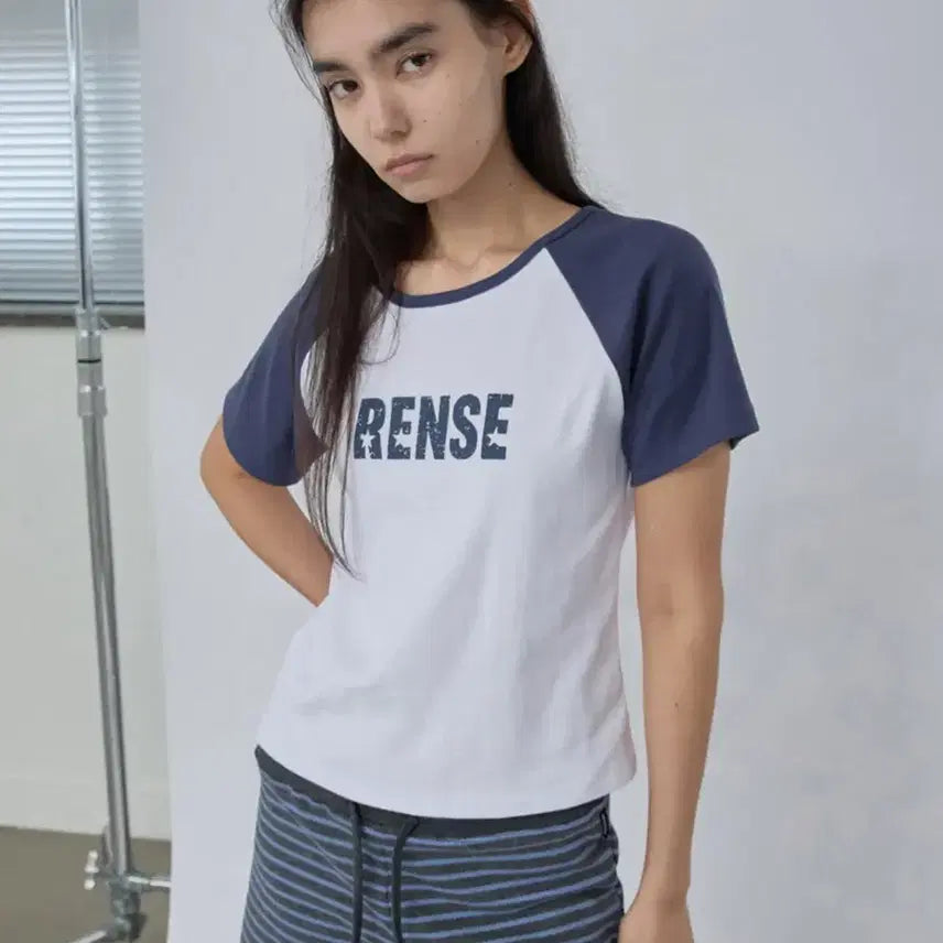 [BUNJANG] Rense Raglan Color Block Logo Tee Blue / 렌세 Raglan Color Block Logo Tee Blue
