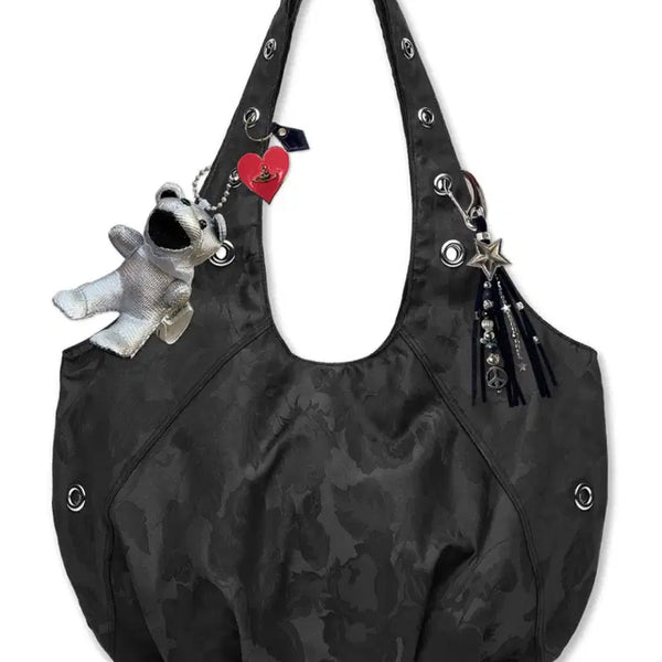 [BUNJANG] Visual Collector Rose Jacquard Eyelet Bag Black Shoulder Tote Eco Bag / 비주얼 컬렉터 로즈 자가드 아일렛 백 블랙 숄더백 토트백 에코백 가방