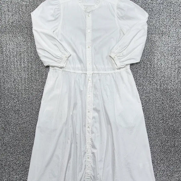 [BUNJANG] Vintage Polo Ralph Lauren Women's Puff Sleeve Band Collar Shirt Dress White / 빈티지9. 폴로랄프로렌 여성 밴드카라 퍼프 셔츠 원피스 화이트