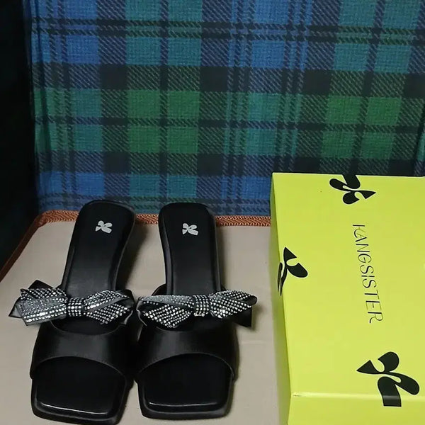 [BUNJANG] Gang Sidae Ribbon Mules Black 4cm Size 245 / 강자매 리본뮬 블랙 4cm 245