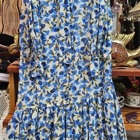 [BUNJANG] Juicy Judy Sheer Blue Floral Pattern Long Dress / 쥬시쥬디시스루블루 플라워 패턴 롱 원피스