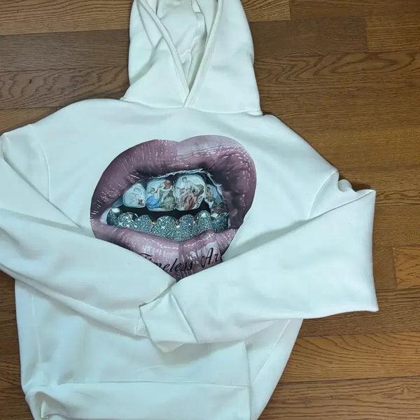 [BUNJANG] Vintage Lip Cropped Hoodie / 빈티지 입술 후드티