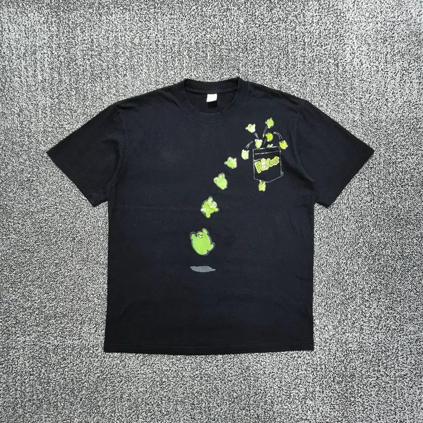 [BUNJANG] Vintage Green Alien Character Print Black T-Shirt / 빈티지9. 초록 외계인 캐릭터 프린팅 검정 반팔티
